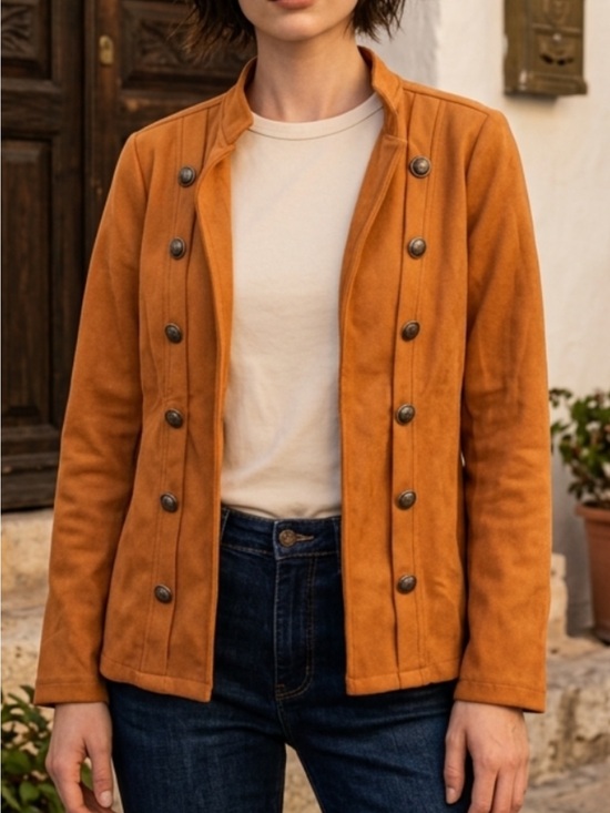 The Unbranded Brand Jackets & Blazers - Women's Double-Breasted Faux Suede-Look Blazer in Rust Orange